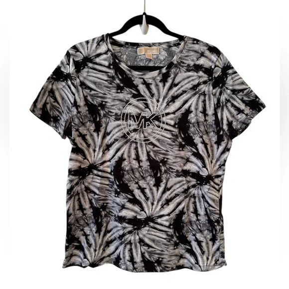 Michael Kors Black and White Graphic studded Logo T-Shirt - Picture 1 of 6